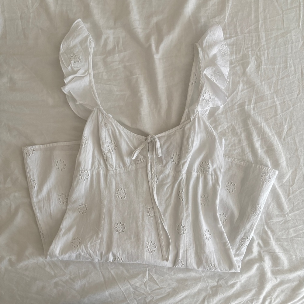 100% LINEN Princess Polly White Mini Dress - Picture 3 of 12